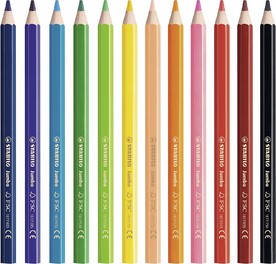 Цветни моливи Stabilo Jumbo с острилка, 12 цвята, 18 цвята