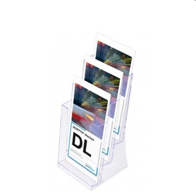 Поставка за брошури DL (1/3 A4), 3 нива, пластмасова, вертикална