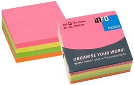Самозалепващи се листчета Info Notes, 75 x 75 мм, куб, неон микс, 320 листа