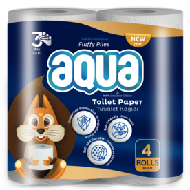 Тоалетна хартия Aqua, 3-пластова, бяла, 4 броя в пакет