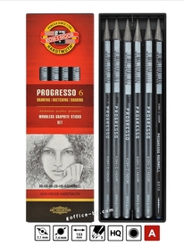 Чернографитни моливи с лаково покритие Прогресо Кохинор, Koh-I-Noor Progresso Graphite Set 6, 