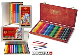 Професионални цветни моливи "Поликолор" Кохинор, Polycolor Koh-I-Noor, комплект метална/дървена кутия