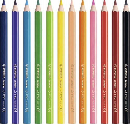 Цветни моливи Stabilo Trio-thick Jumbo с острилка, 12, 18 и 24 цвята