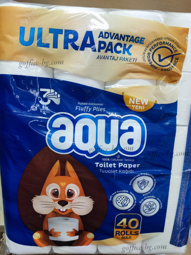 Тоалетна хартия Aqua, 3-пластова, бяла, 40 броя в пакет