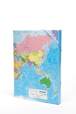 Папка кутия с ластик А4, картон, карта на света, 3.00 см широчина