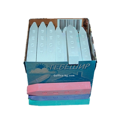 Тебешир Естрела, бял, 42 броя в кутия (39 бр. бял + 3 бр. цветни)