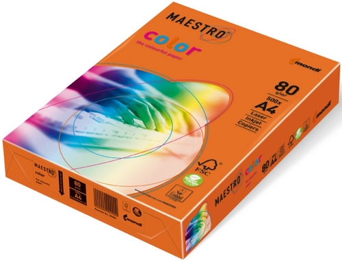  Цветна копирна хартия A4 Maestro Color, 500 листа, оранжев