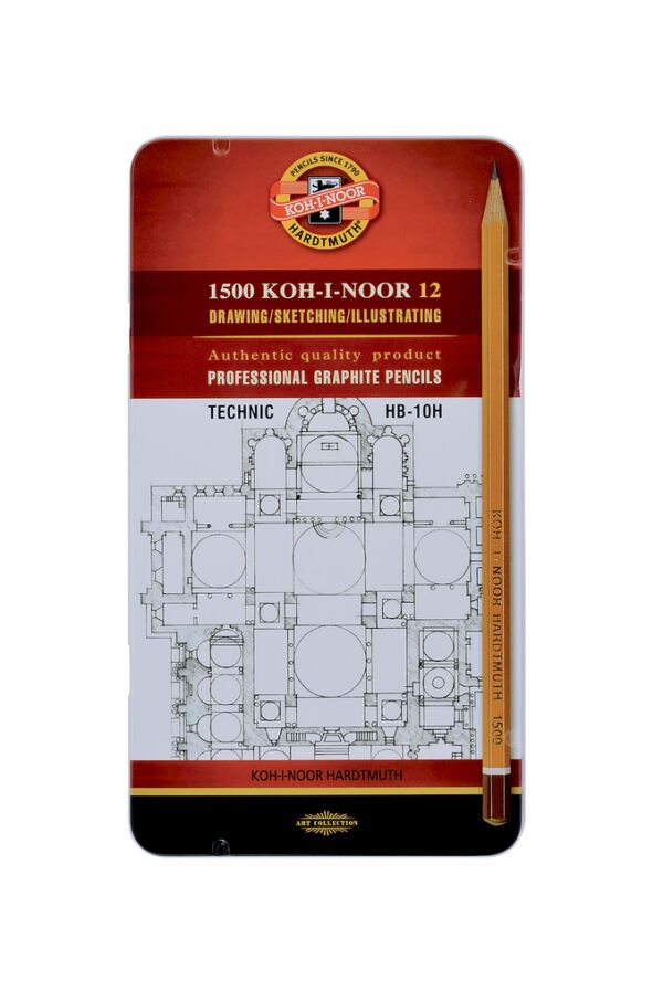 Комплект графитни моливи 1502 Koh-I-Noor Кохинор, Арт, Техник, График, 12 броя в метална кутия - Image 8