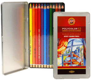 Професионални цветни моливи "Поликолор" Кохинор, Polycolor Koh-I-Noor, комплект метална/дървена кутия