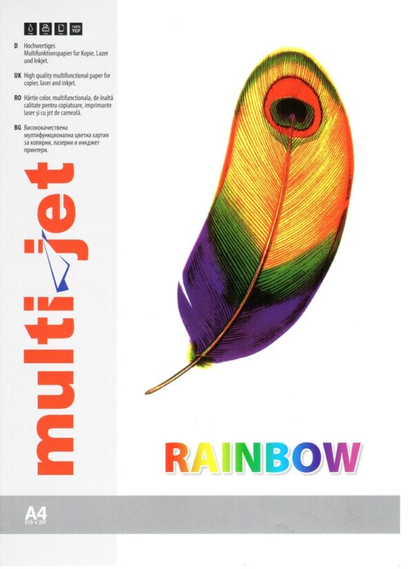 Цветен копирен картон A4 Rainbow Multi Jet, 160 гр., 10 листа, наситен - Image 2