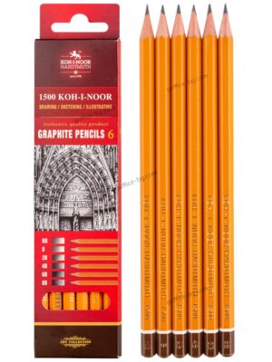 Чернографитен молив Koh-I-Noor 1500, 6 бр. компл., НВ, В, 2В, 4В, 6В, 8В
