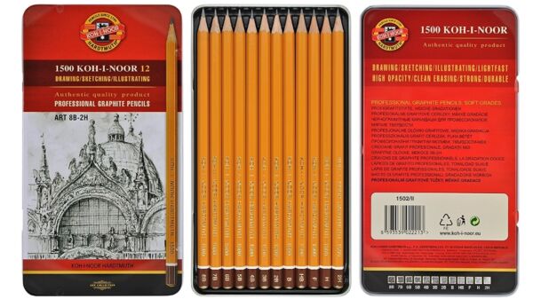Комплект графитни моливи 1502 Koh-I-Noor Кохинор, Арт, Техник, График, 12 броя в метална кутия - Image 3