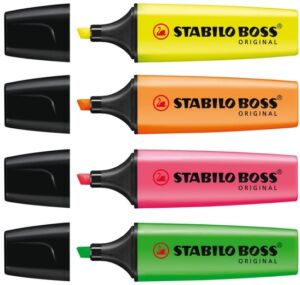Текст маркер Stabilo Boss Original, комплект (4 цвята), неон, пастел