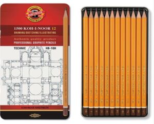 Комплект графитни моливи 1502 Koh-I-Noor Кохинор, Арт, Техник, График, 12 броя в метална кутия