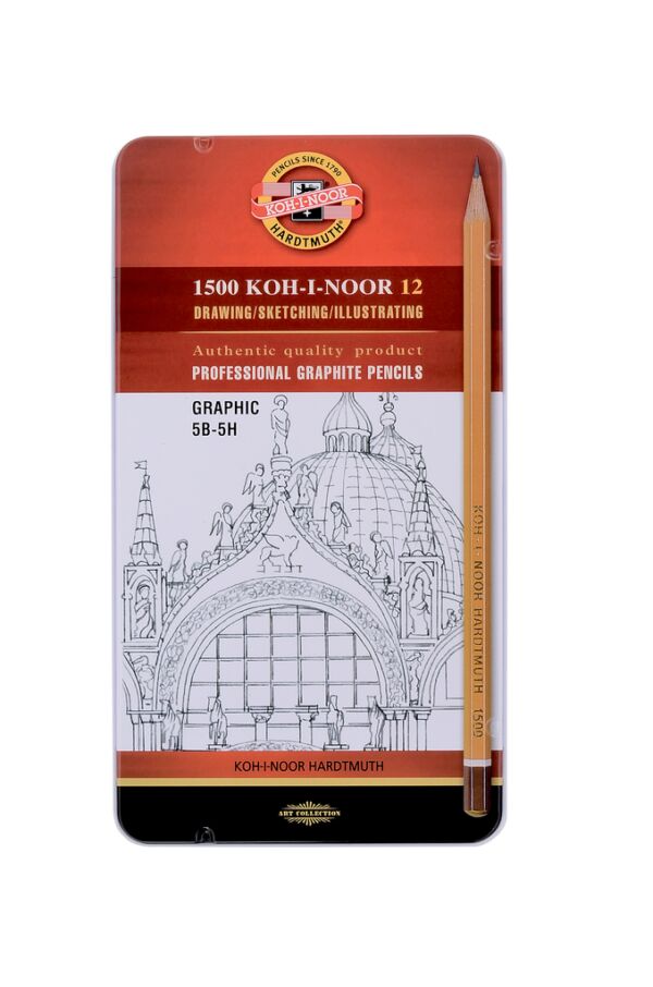 Комплект графитни моливи 1502 Koh-I-Noor Кохинор, Арт, Техник, График, 12 броя в метална кутия - Image 7