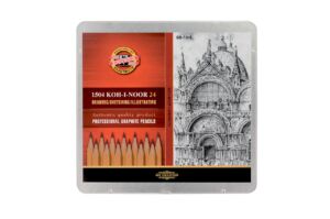 Чернографитни моливи 1504 Koh-I-Noor Кохинор, комплект асорти от 8В-10Н, 24 броя в метална кутия