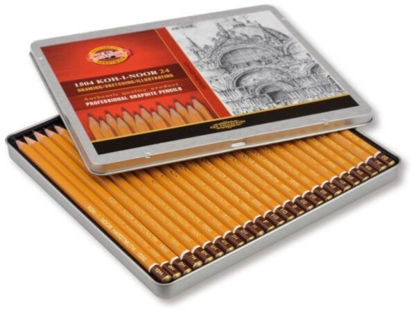 Чернографитни моливи 1504 Koh-I-Noor Кохинор, комплект асорти от 8В-10Н, 24 броя в метална кутия - Image 5