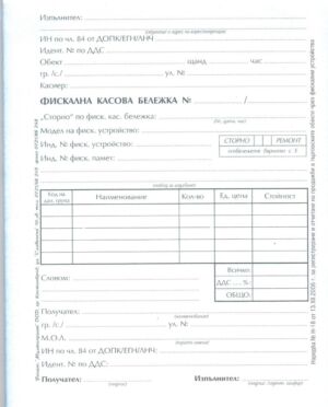 Фискална касова бележка, сторно, химизирана, А5, Мултипринт