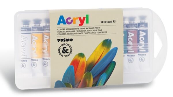 Акрилни бои в тубички Primo, 12 цвята х 7.5 мл., комплект