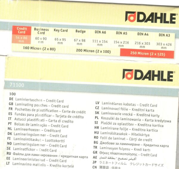 Фолио за ламиниране Dahle, 125 mic микрона, Credit Card, 54х86 мм, 100 броя - Image 3