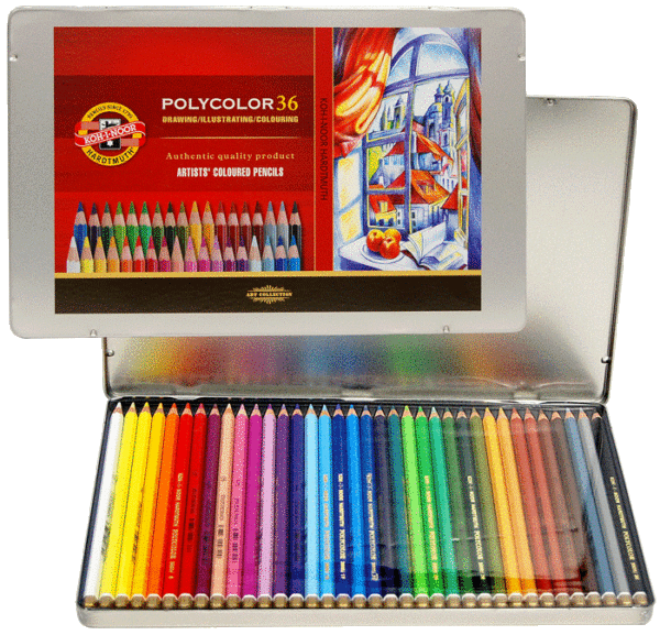 Професионални цветни моливи "Поликолор" Кохинор, Polycolor Koh-I-Noor, комплект метална/дървена кутия - Image 4