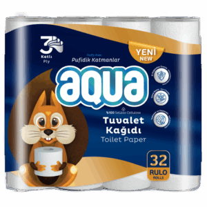 Тоалетна хартия Aqua, 3-пластова, бяла, 32 броя в пакет