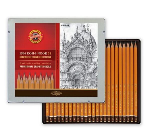 Чернографитни моливи 1504 Koh-I-Noor Кохинор, комплект асорти от 8В-10Н, 24 броя в метална кутия - Image 4