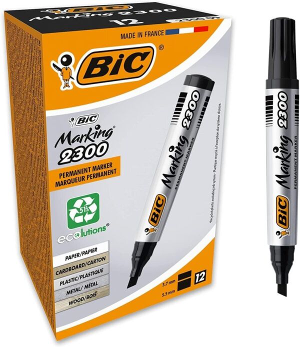 Маркер перманентен BIC Marking 2300, скосен връх, черен, 3.7 до 5.5 мм - Image 4