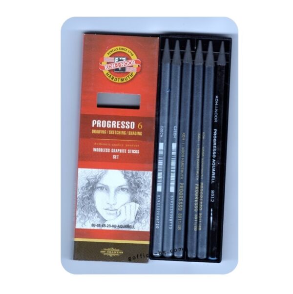 Чернографитни моливи с лаково покритие Прогресо Кохинор, Koh-I-Noor Progresso Graphite Set 6, - Image 4