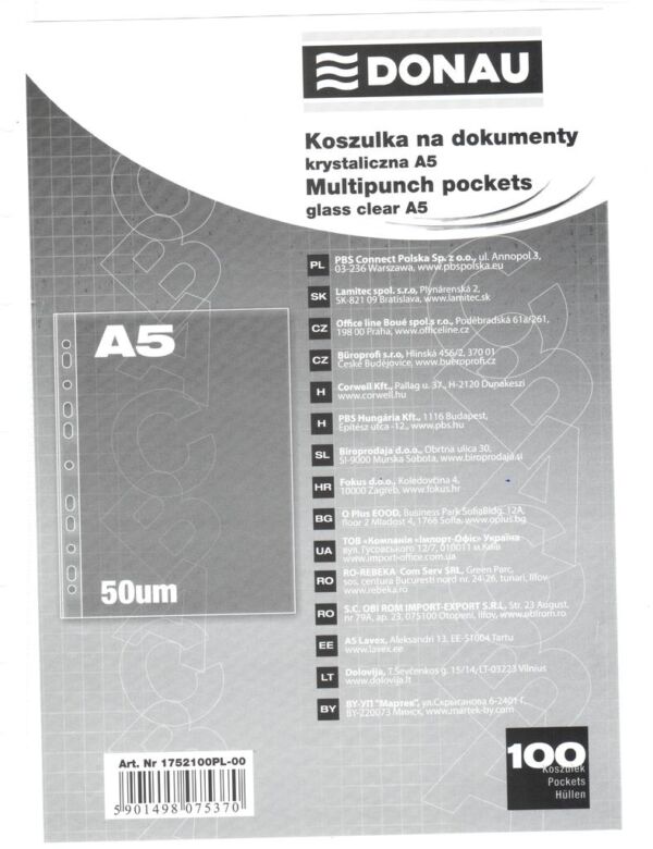 Плик джоб А5 Donau с перфорация, кристал, 50 микрона, 100 броя - Image 3